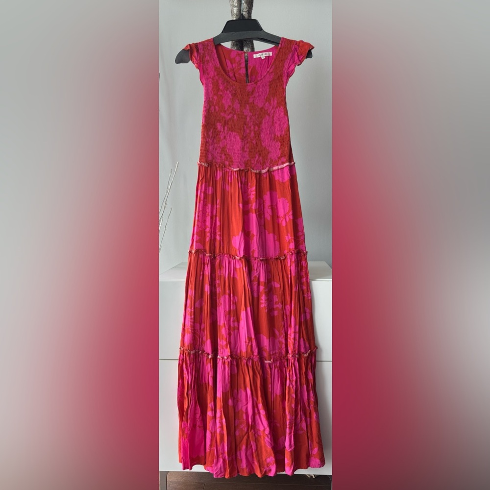 NWOT💥Elegant Pink Floral Maxi Dress,XS